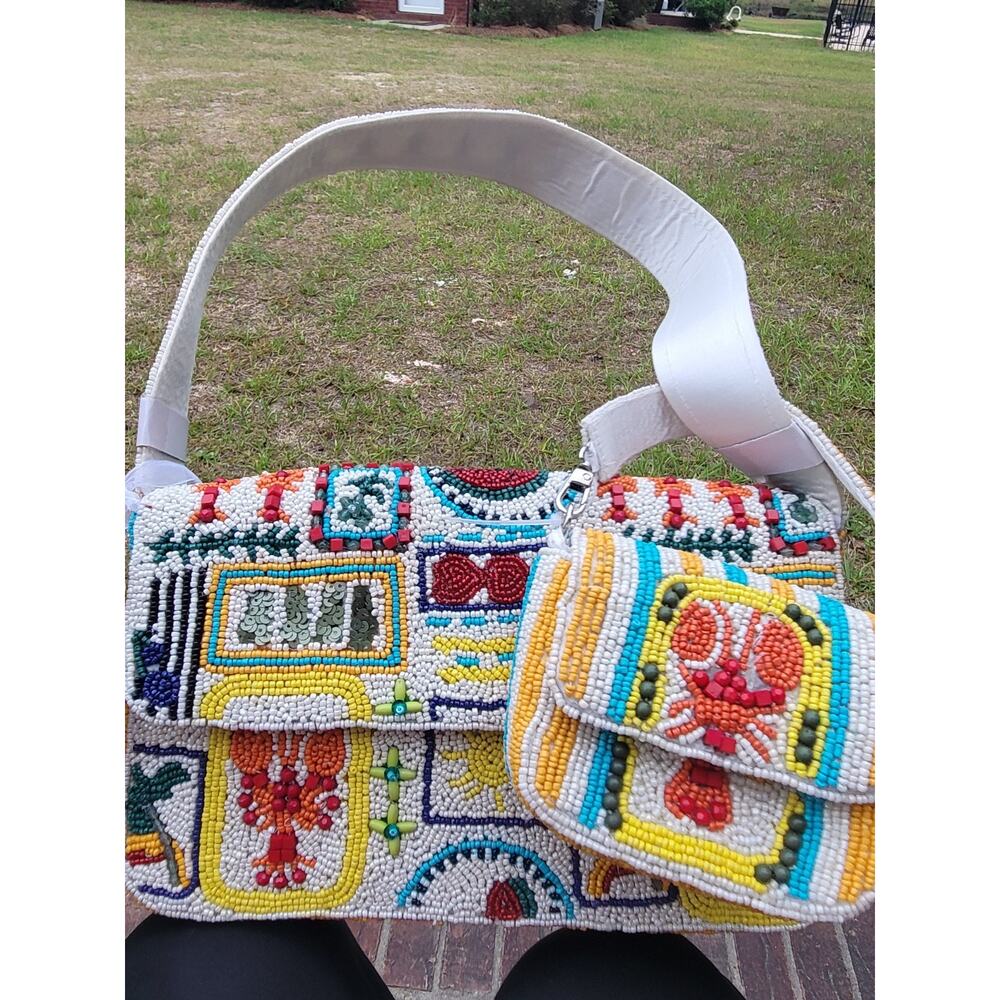 Handcrafted Made In India NWT Summer Viral Beaded Bag With Mini Beaded Bag Charm